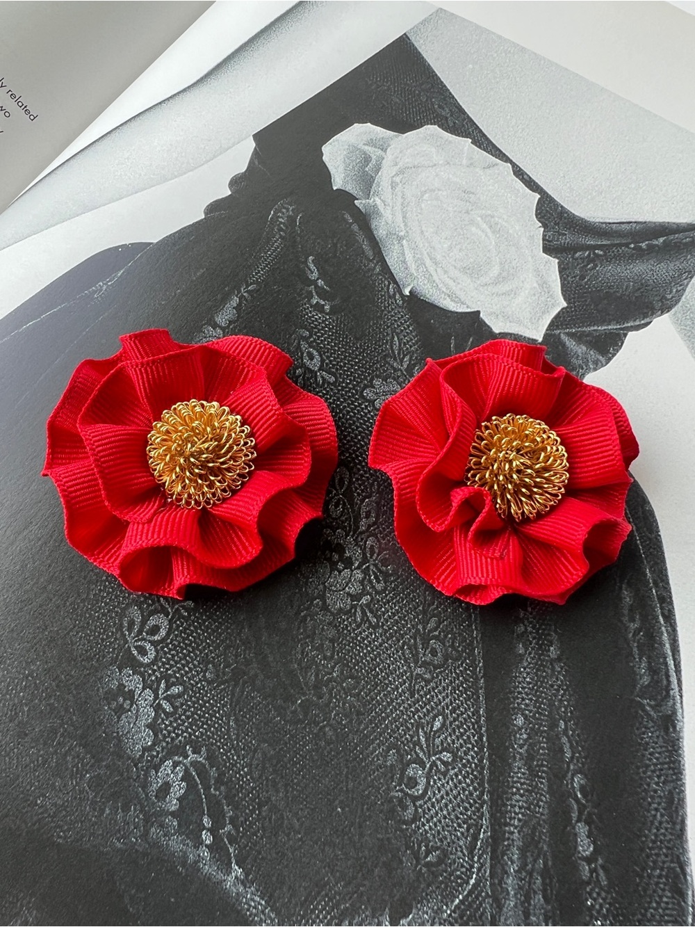 1980’s Red Floral with Gold Center Shoe Clips